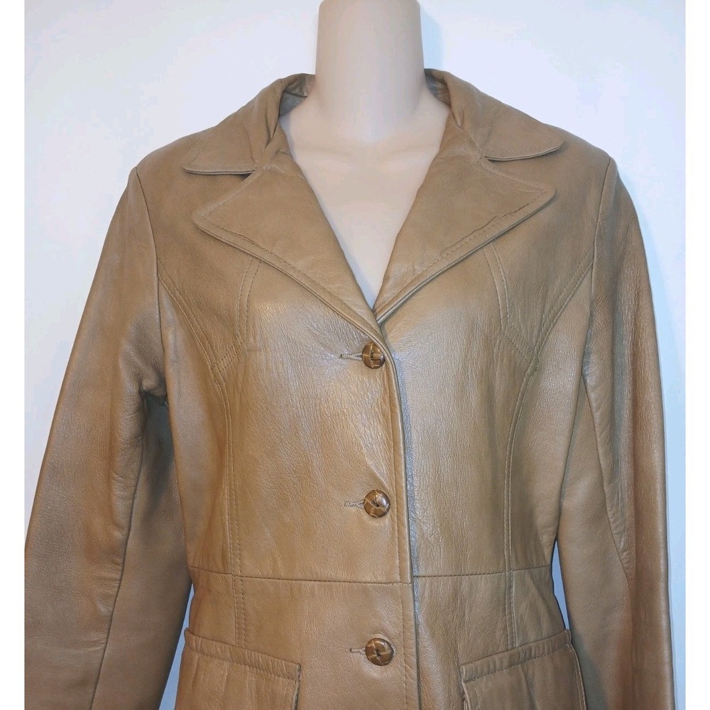 Vintage 80's Lady Grais Tan Leather Blazer Jacket Size 12 Made In USA AC - Picture 3 of 8